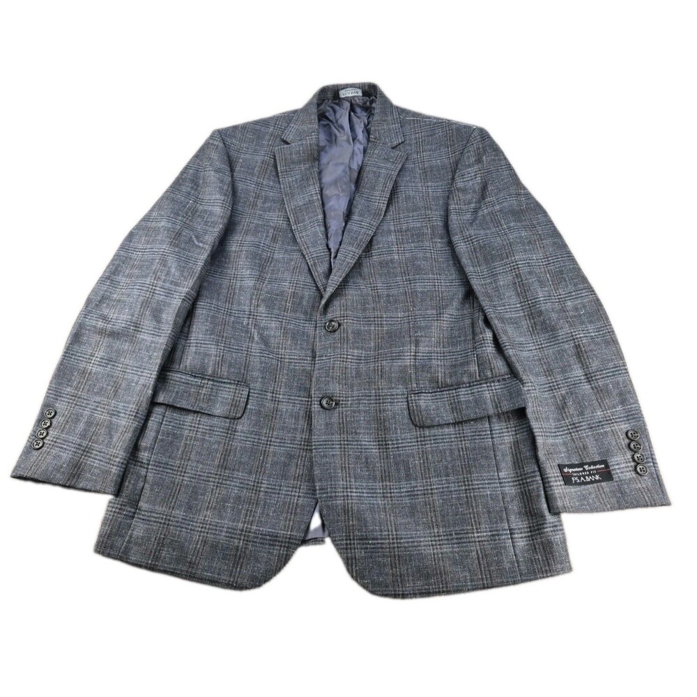 New Jos. A. Bank Signature Sport Coat Men Sz 43R Charcoal Plaid Wool/Silk/Linen